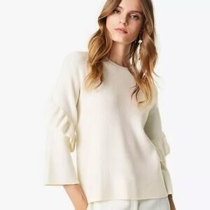 Tory Burch Ruffle Bell Sleeves Sweater Cream Ivory Designer